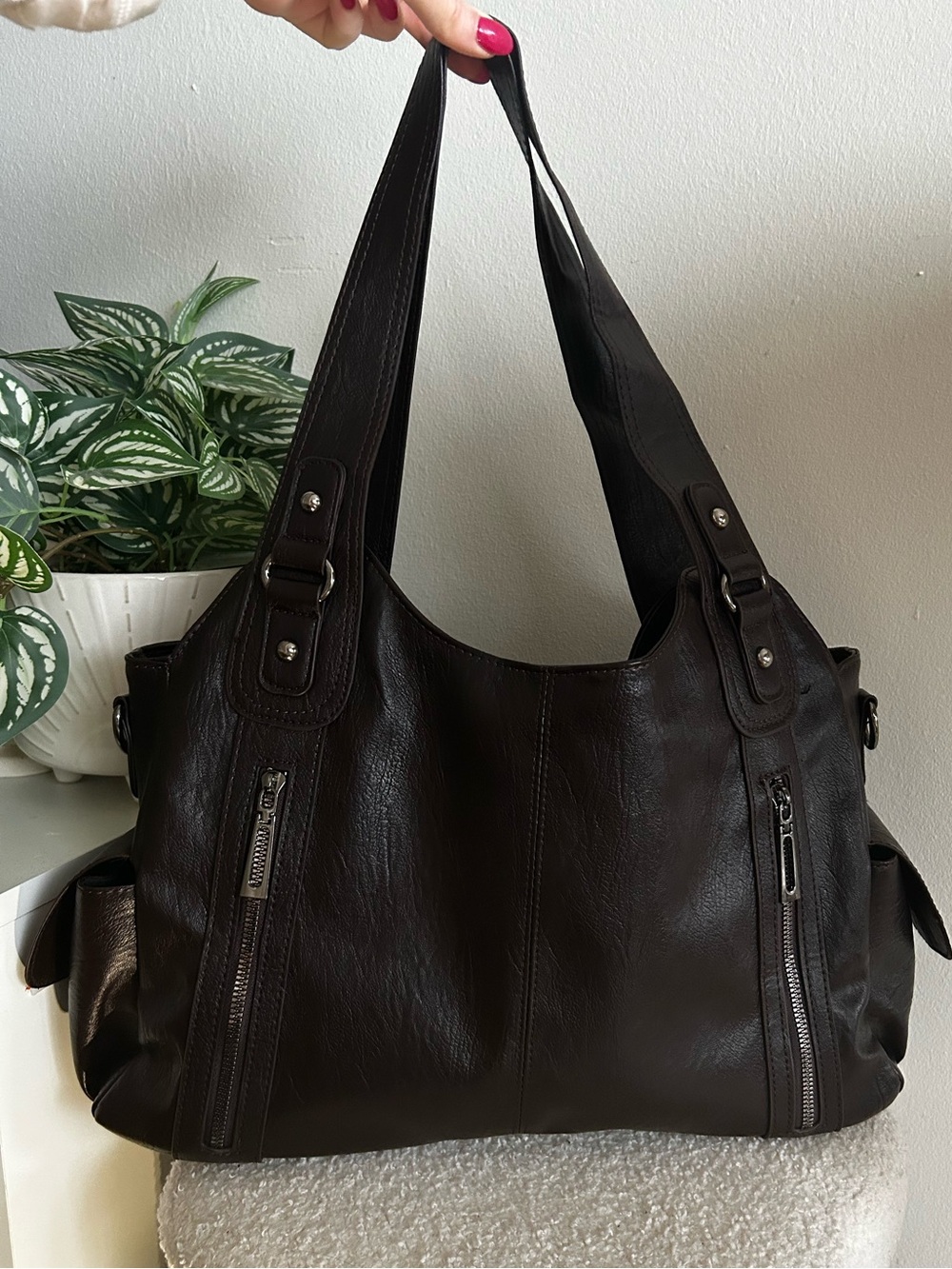 Everyday Dark Brown Faux Leather Tote Handbag